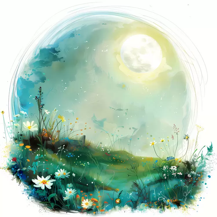 watercolor nature moon sun fields