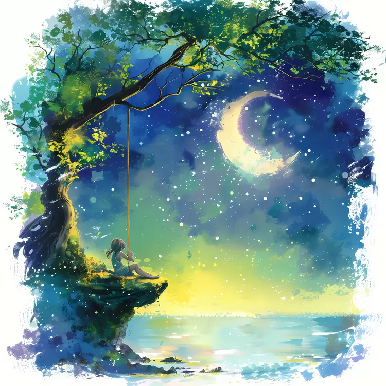 summer night Tree Roof Forest Moon