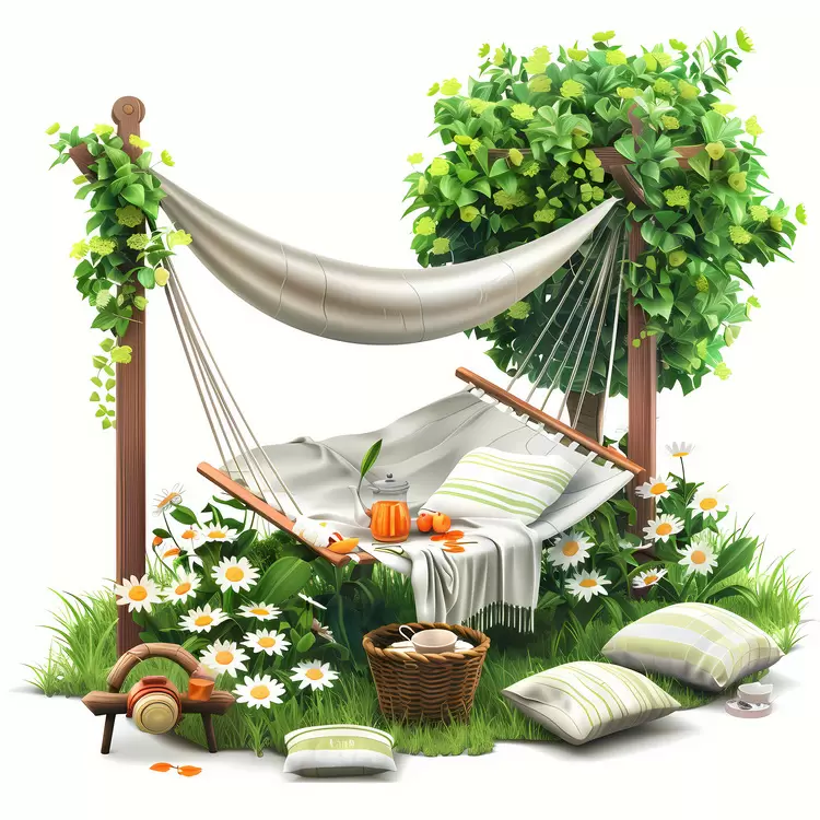 Relaxing Hammock in a Flowering Garden