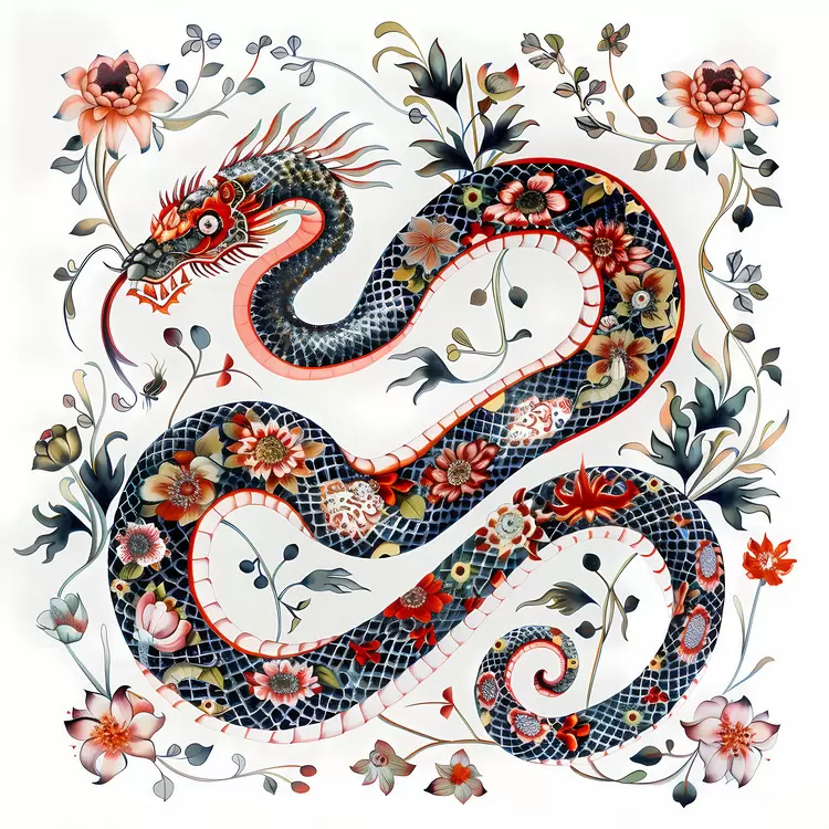 serene red dragon ornate oriental style floral