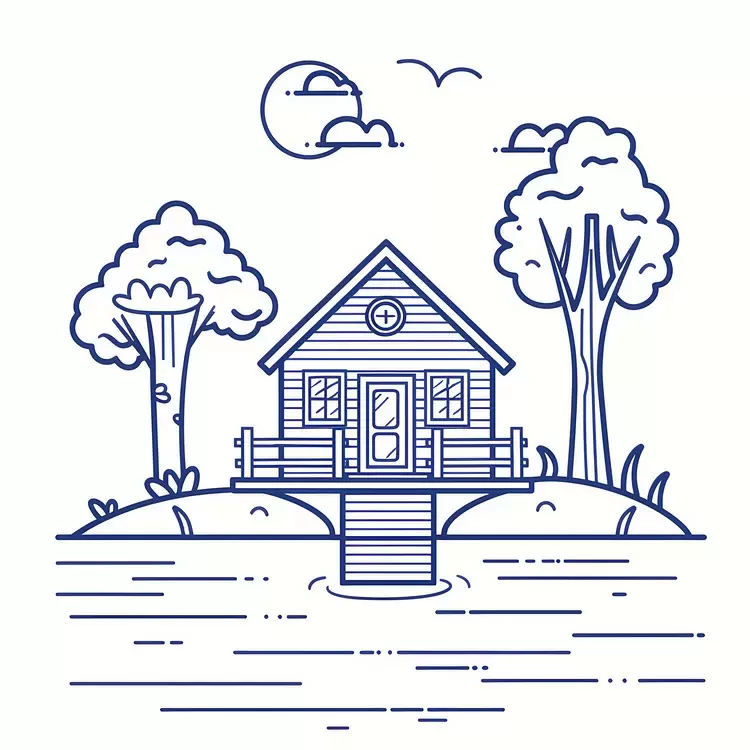 Minimalist Line Art House by the Water