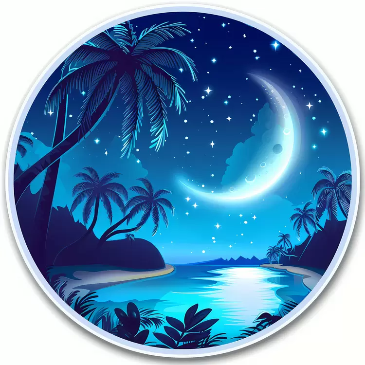 Tropical Night Scene with Moon