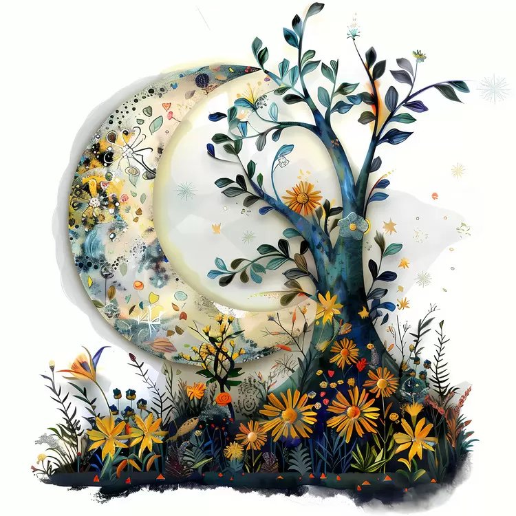 Floral Landscape with Moon