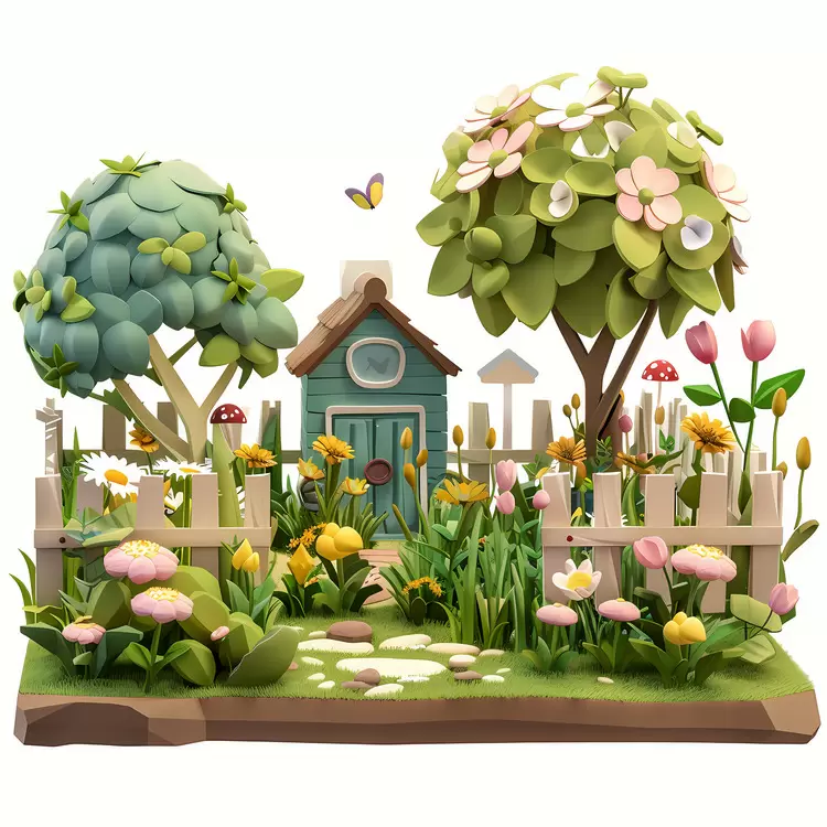 Playful Colorful Garden with a Cute House