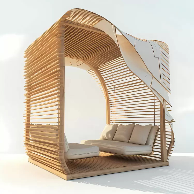 Elegant Wooden Lounge Structure with Canopy