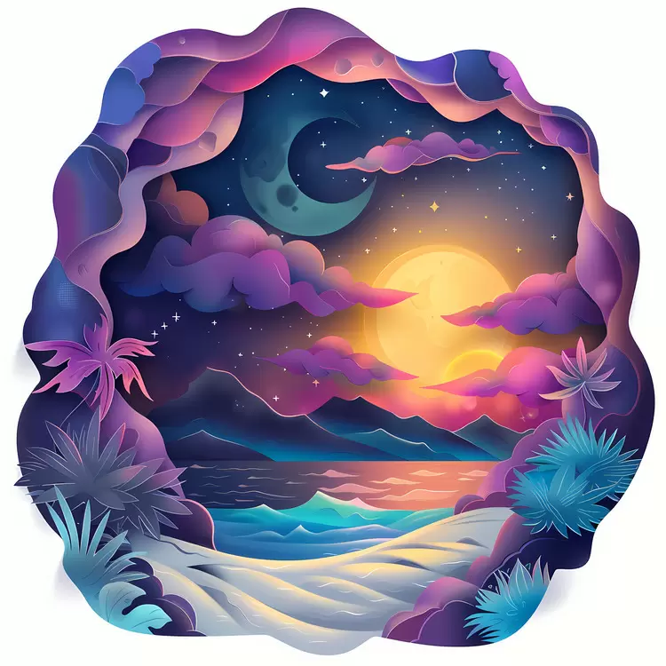 Colorful Sunset Beach Scene with Tropical Vibes