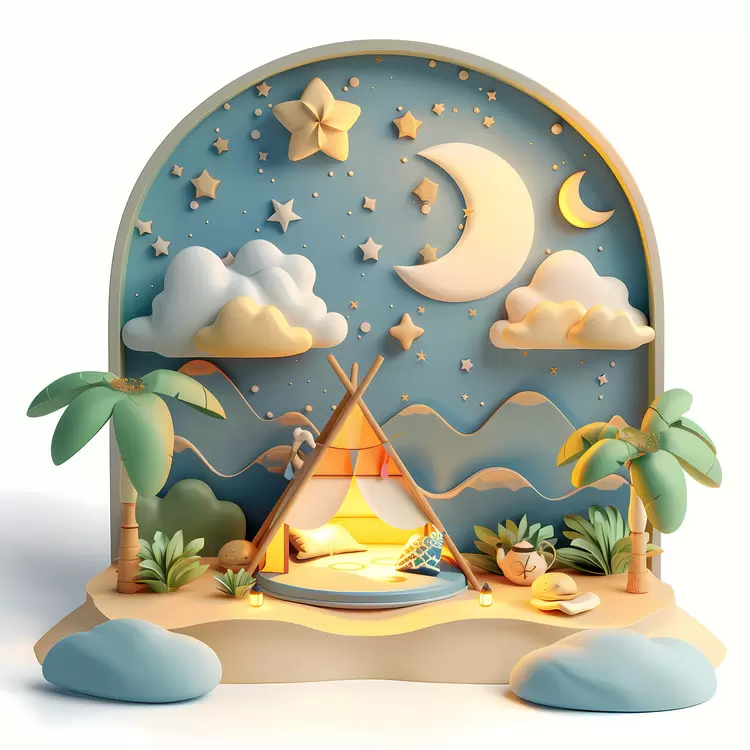 Playful Camping Scene with Colorful Elements