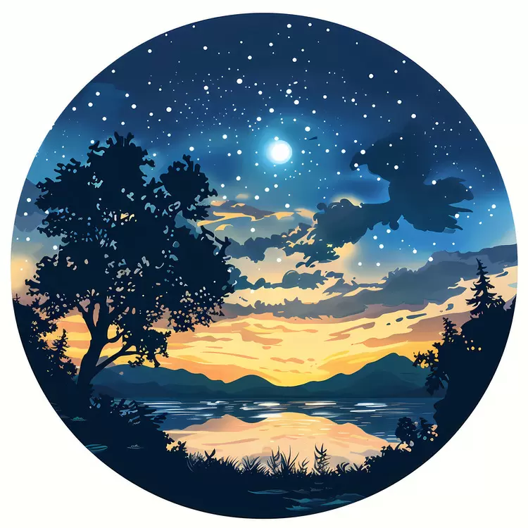 Serene Night Landscape with Starry Sky
