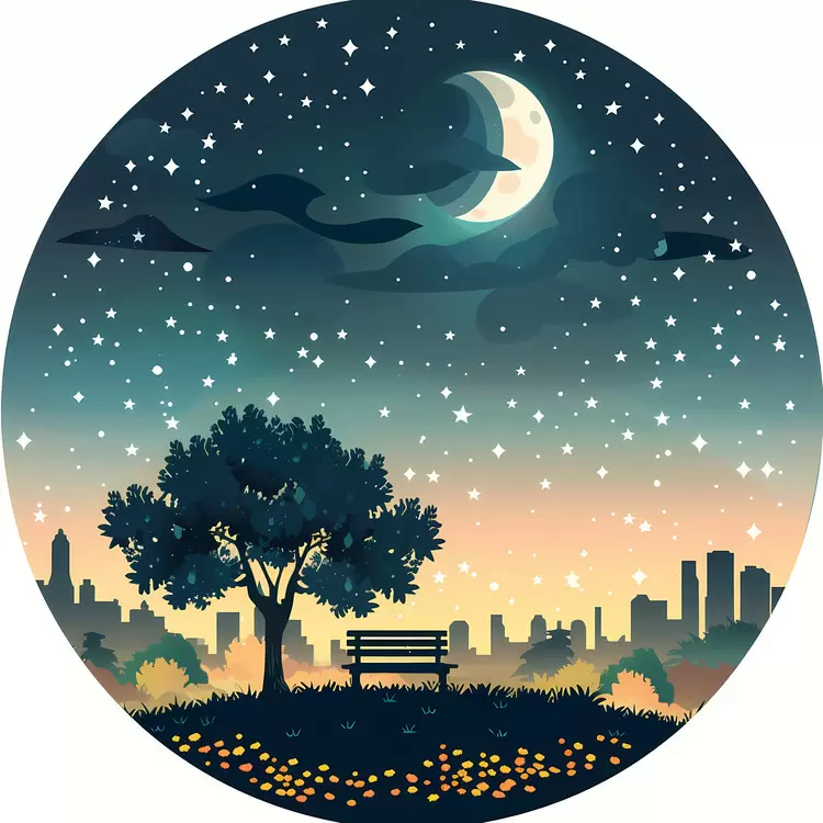 Calm City Night View with Starry Sky