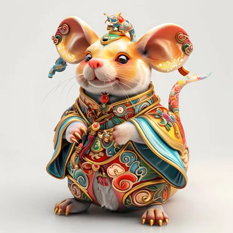 Royal Mouse Figurine in Traditional Attire