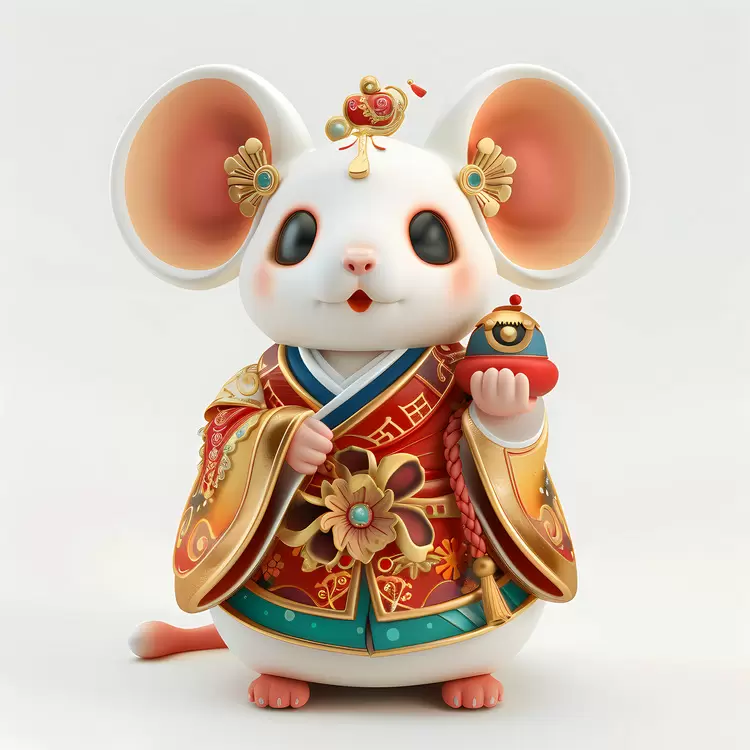Traditional Mouse Figurine Holding a Bell
