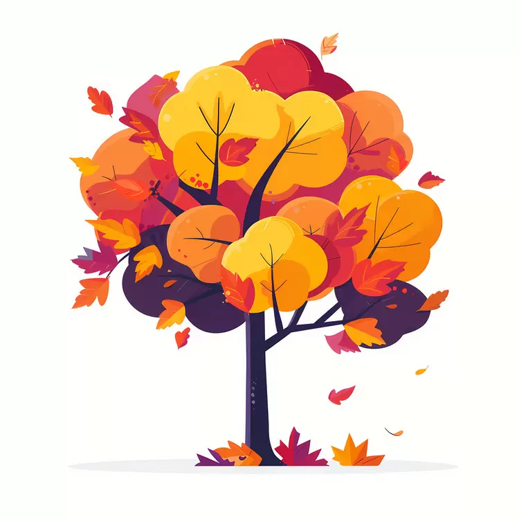Bold Autumn Tree with Stylized Foliage