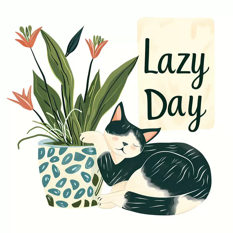 Lazy Day with a Cat and Plant
