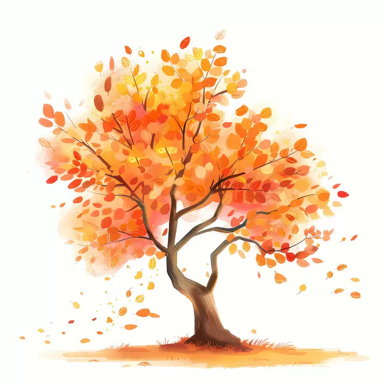 Whimsical Autumn Tree with Playful Leaves