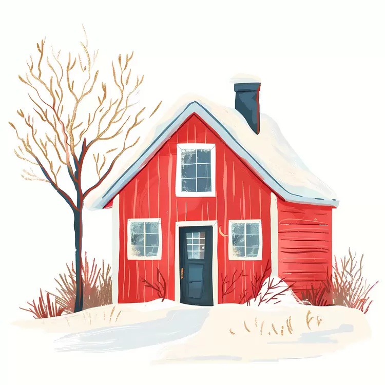 Cozy Red House in Winter
