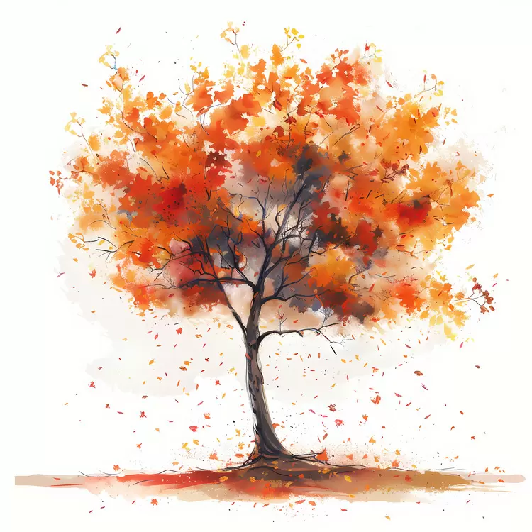 Dynamic Autumn Tree with Falling Leaves