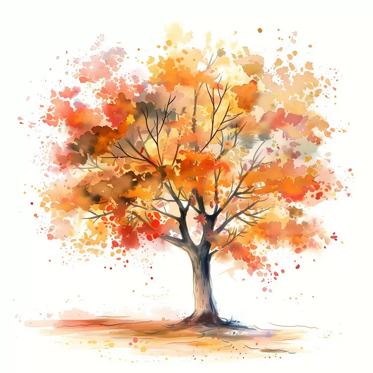 Artistic Autumn Tree in Watercolor Style