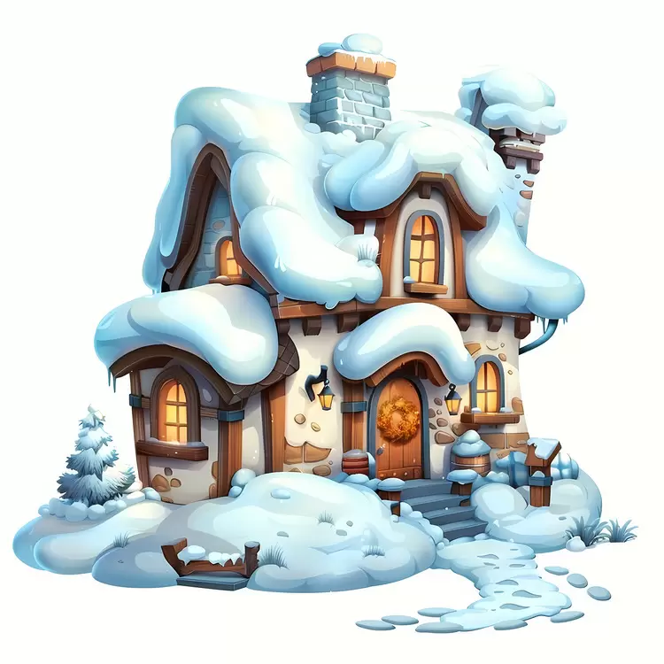 Whimsical Snowy House in Winter