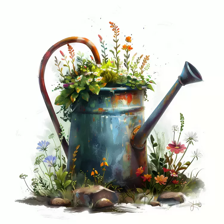 Rustic Watering Can with Flowers