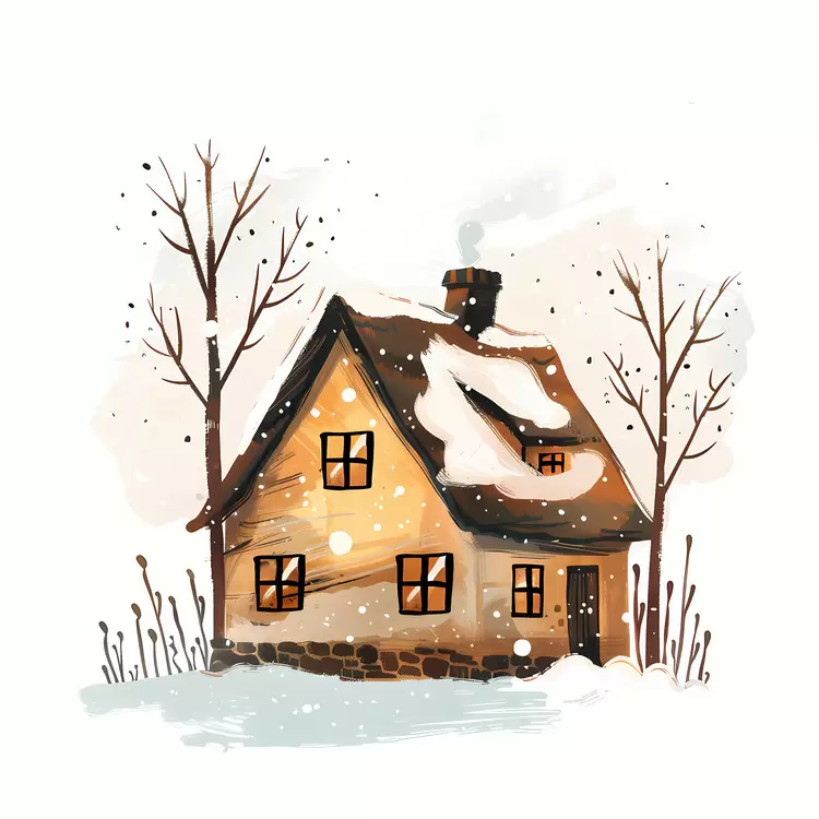Cozy Brown Cottage in a Snowy Landscape