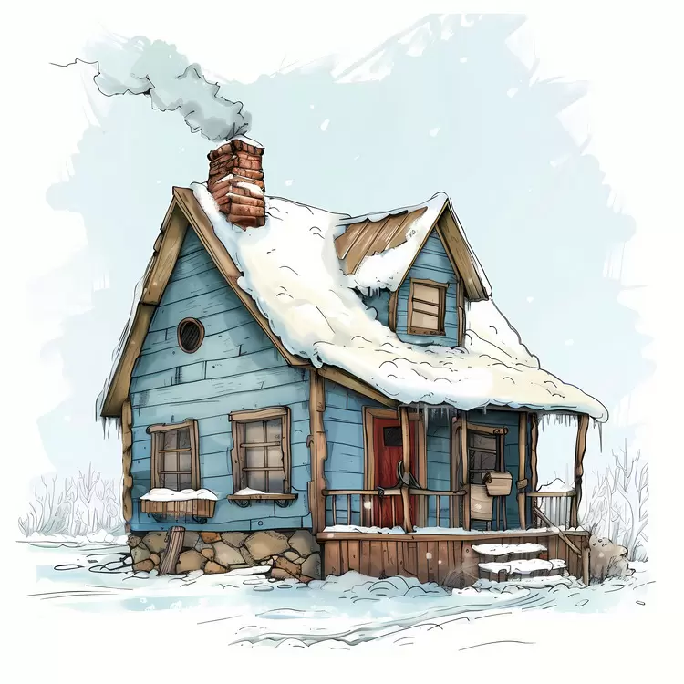 Charming Blue Cabin in a Winter Wonderland