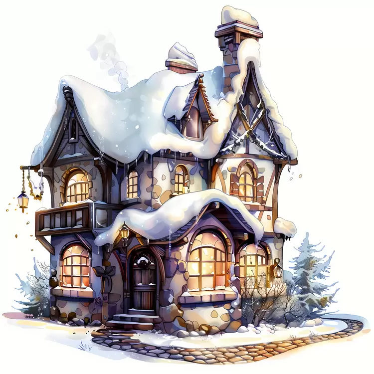 Elegant Stone Cottage in a Winter Scene