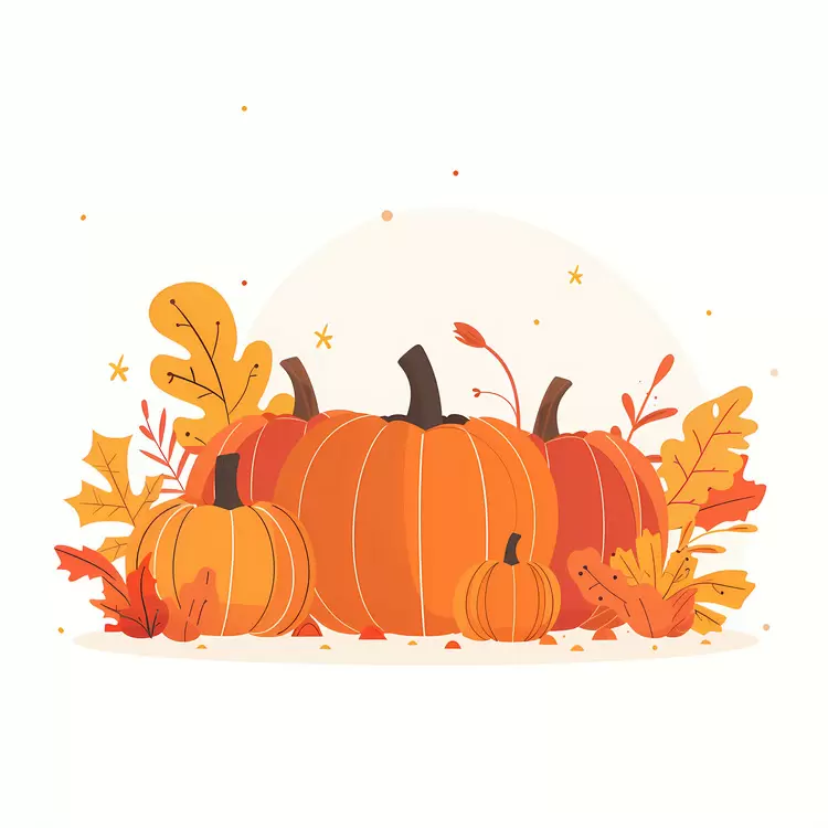 Pumpkins with Autumn Leaves and Foliage