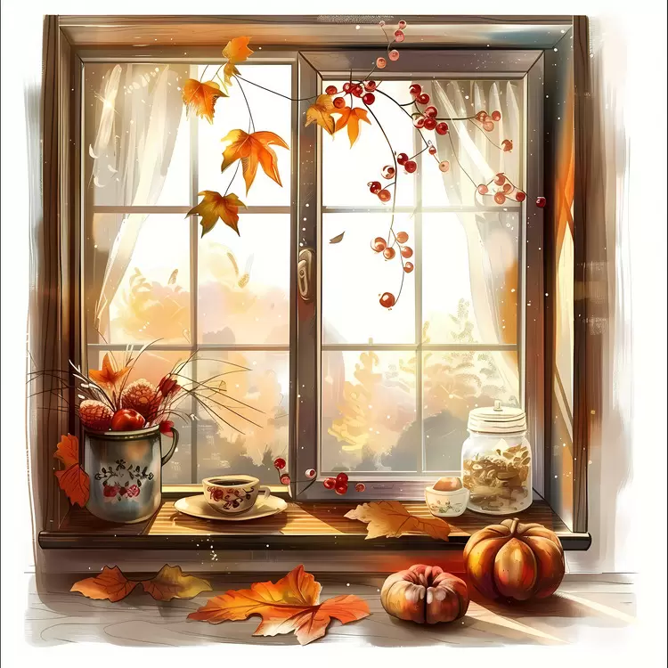 Warm Autumn Window with Berries