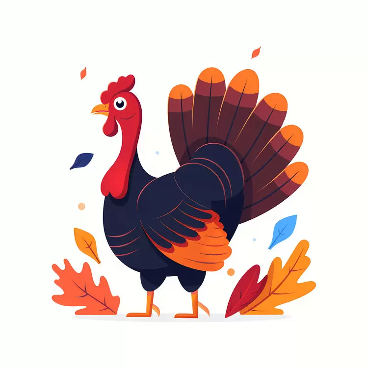 Colorful Turkey with Autumn Leaves