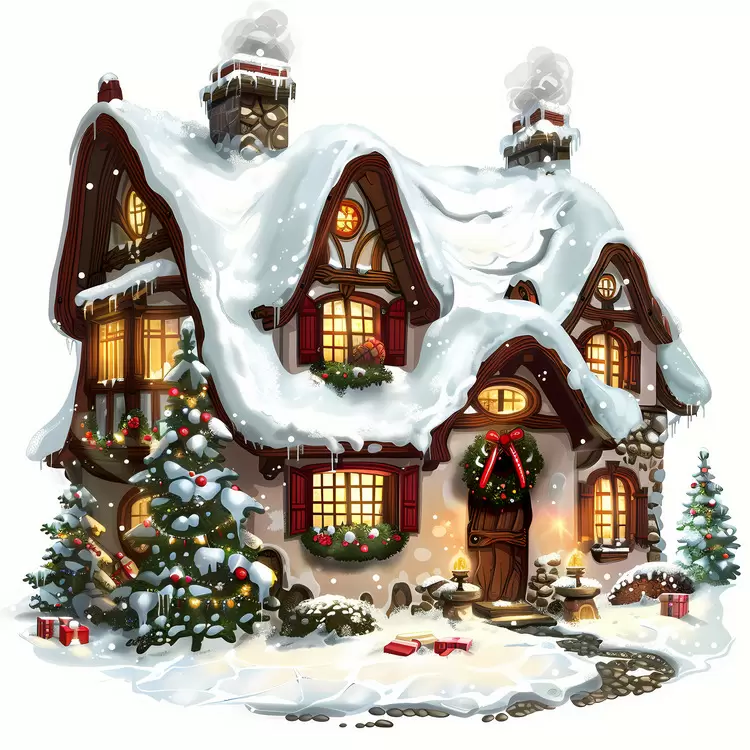 Decorated House in a Winter Scene