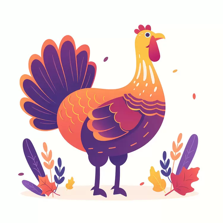 Colorful Turkey with Autumn Leaves
