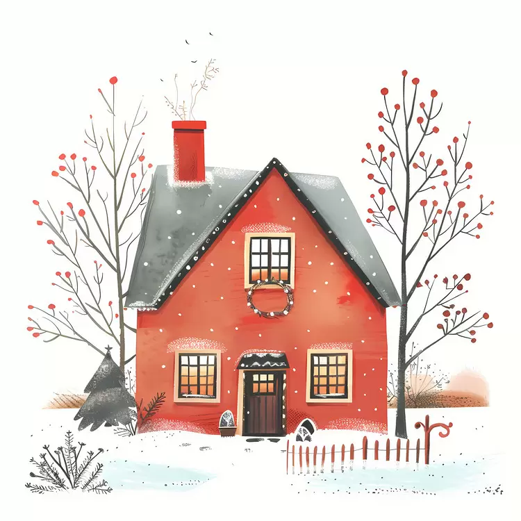 Charming Red House in Winter Wonderland