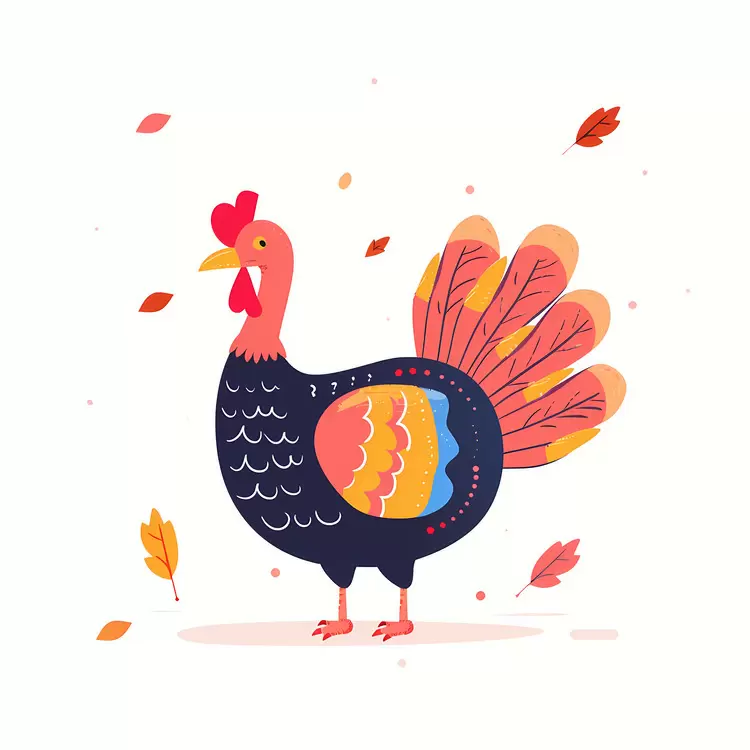 Colorful Turkey with Autumn Leaves