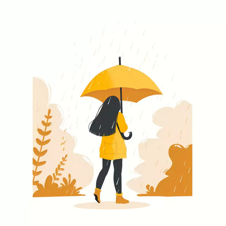 Girl with Yellow Umbrella in the Rain