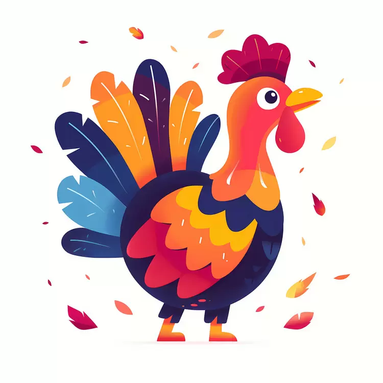 Colorful Turkey with Autumn Leaves