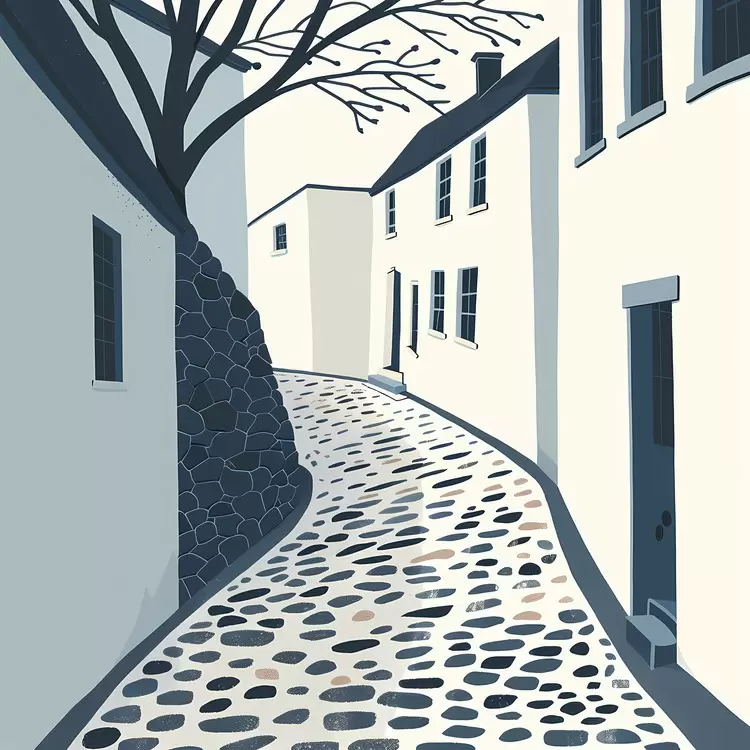 Serene Cobblestone Street with Trees