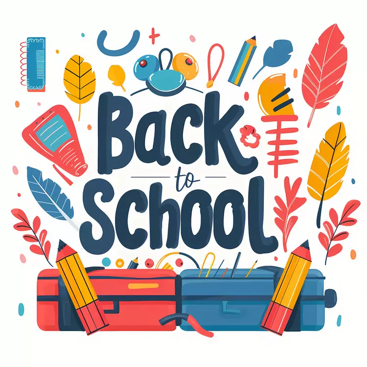 Colorful School Supplies with Leaves for Back to School