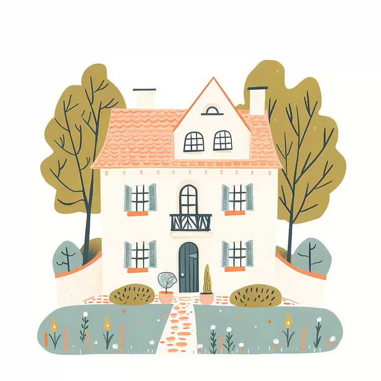 Cute house with trees