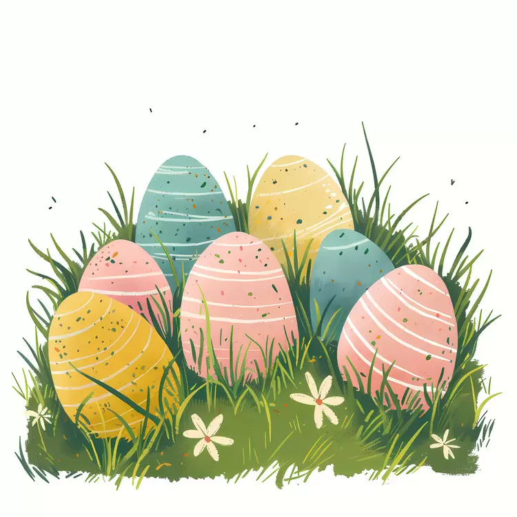 Colorful Easter Eggs in Grass