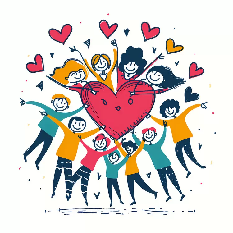 Excited Friends Holding a Big Heart