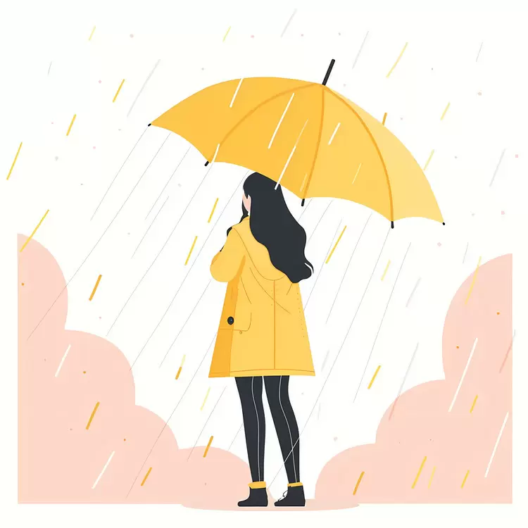 Girl with Yellow Umbrella in the Rain