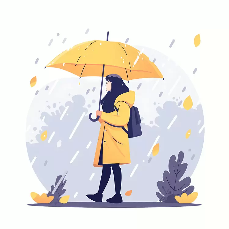 Girl in Yellow Raincoat with Umbrella