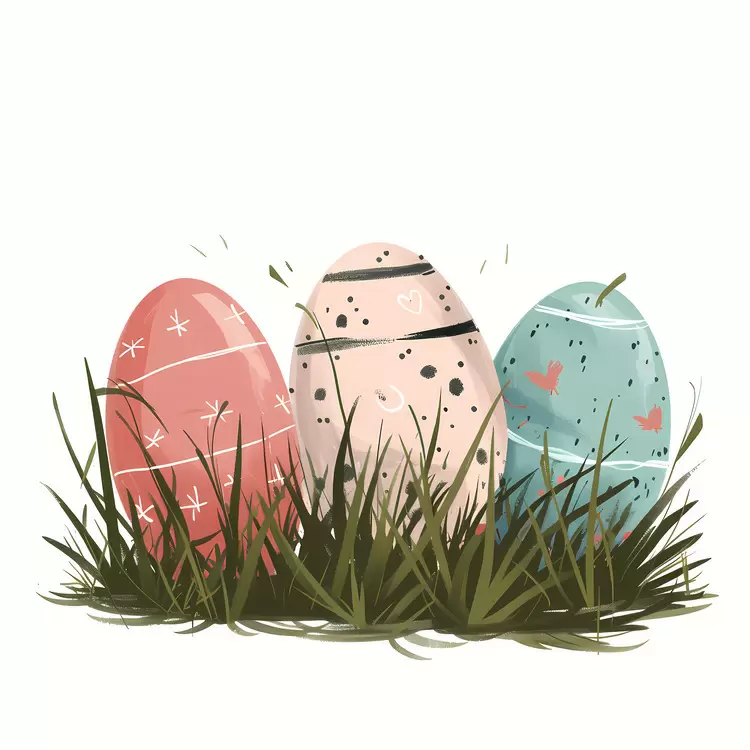Colorful Easter Eggs in Grass