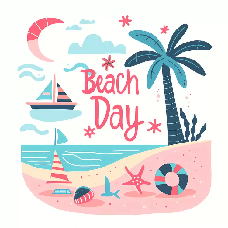 Charming Beach Day with Sailboats and Shells