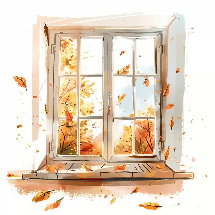 Charming Window View with Autumn Colors
