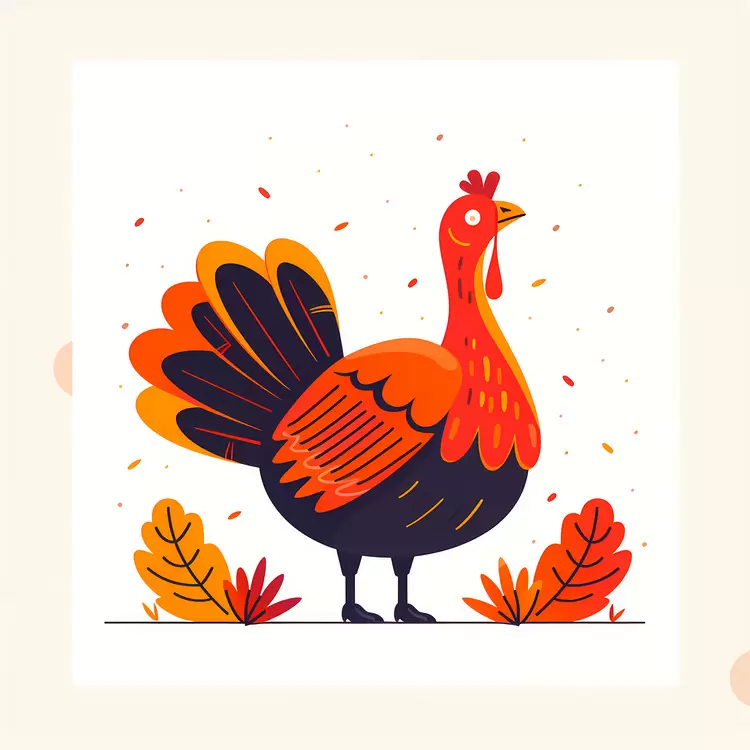 Colorful Turkey with Autumn Leaves