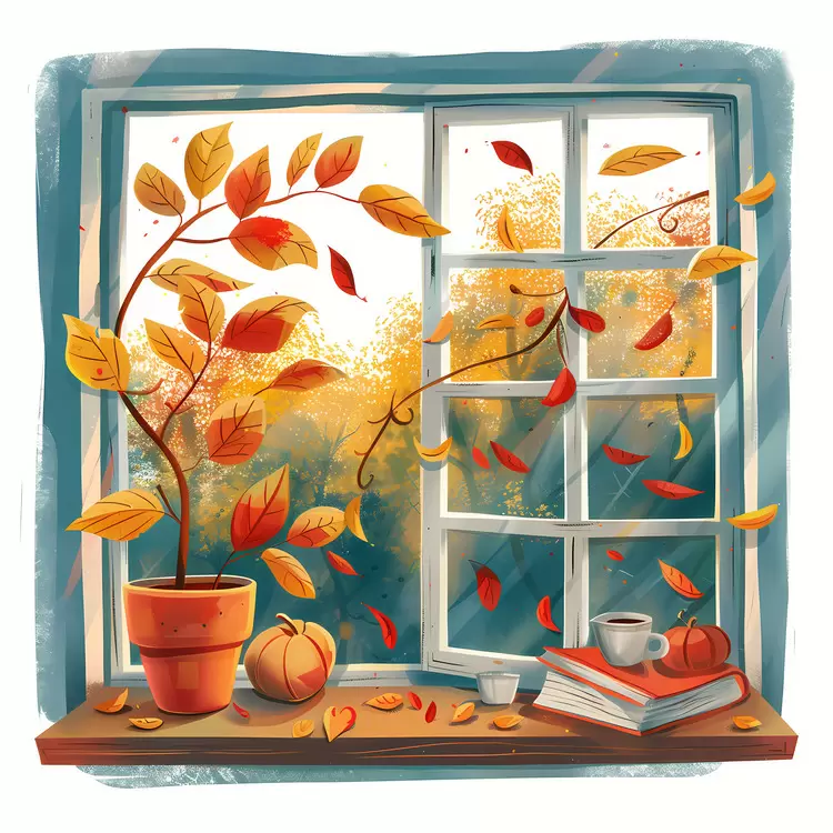 Charming Autumn Window with Plant