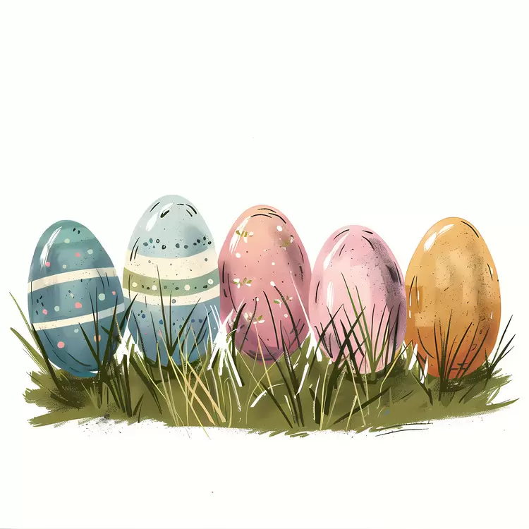 Easter Eggs in Grass with Flowers