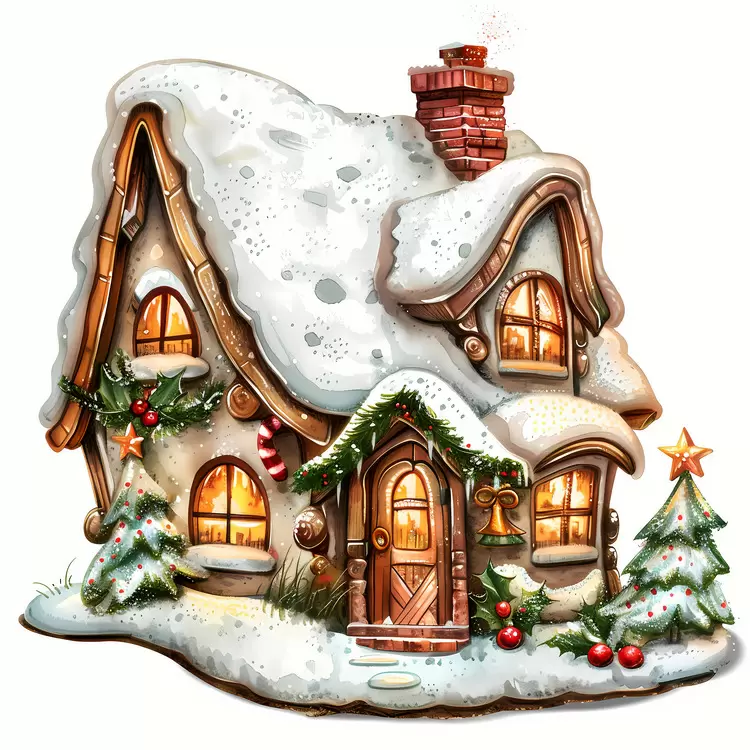 Festively Decorated House in Winter