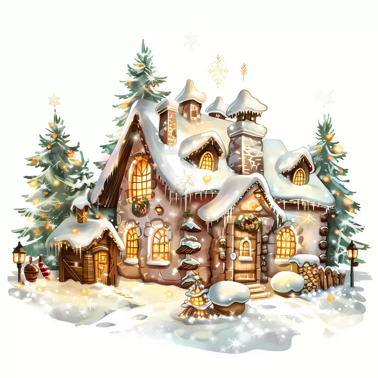 Illuminated House in a Snowy Landscape